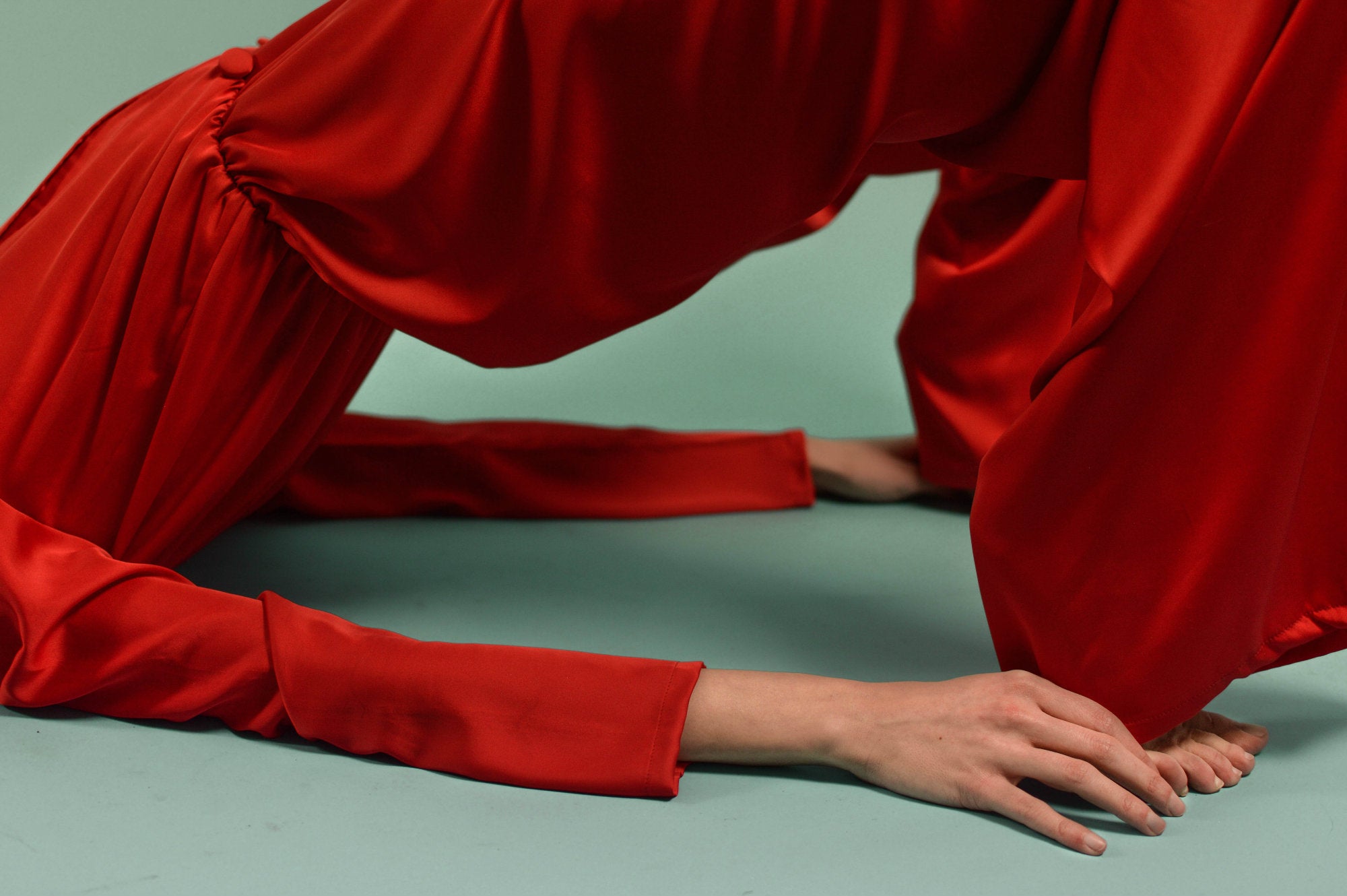 Red silk jumpsuit
