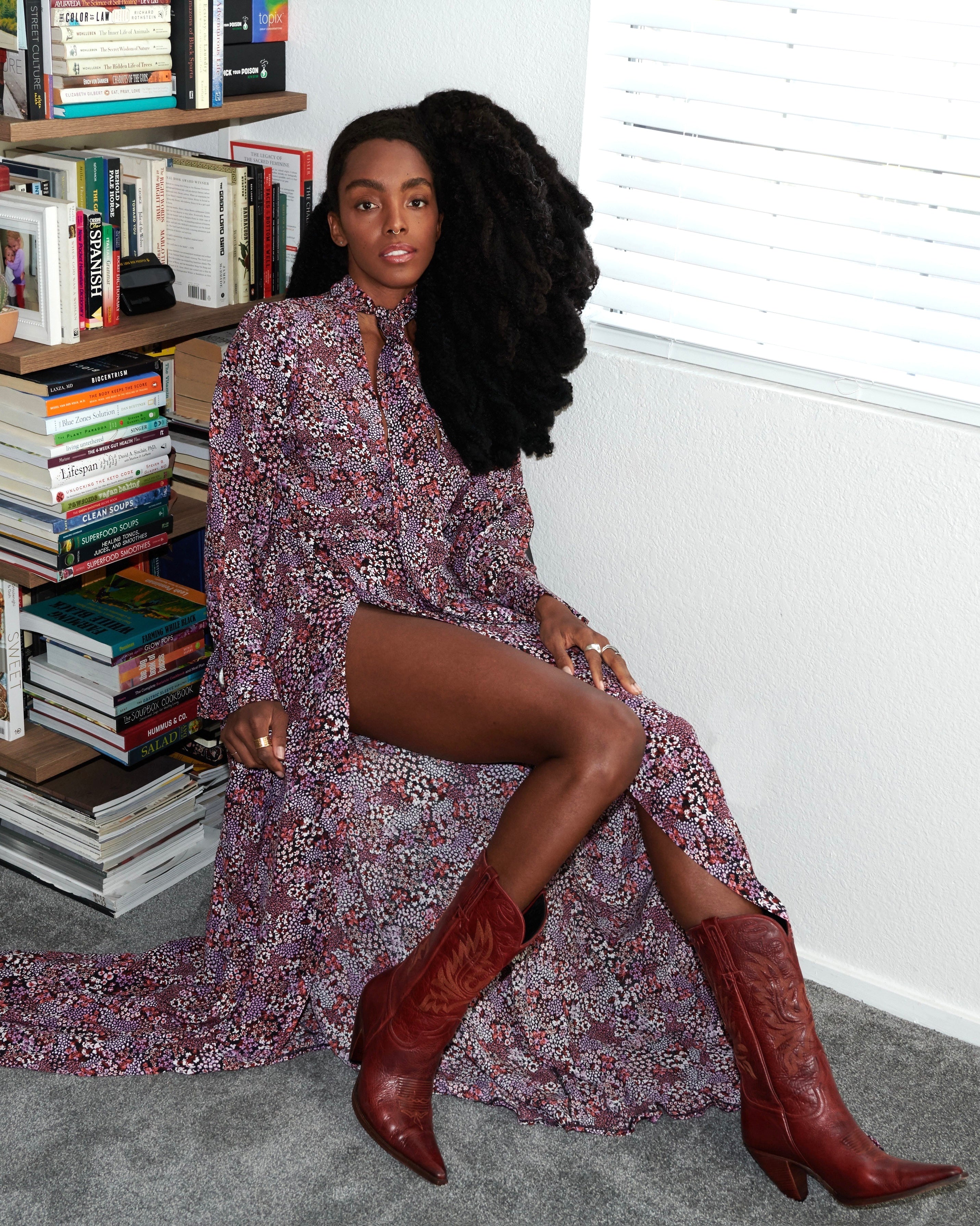 Cipriana Quann is wearing The Christiana Dress custom-made for her