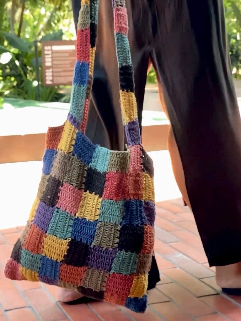 Bags & Purses Crochet Checkered XL Tote Bag Shoulder Bags newaligner.com.br