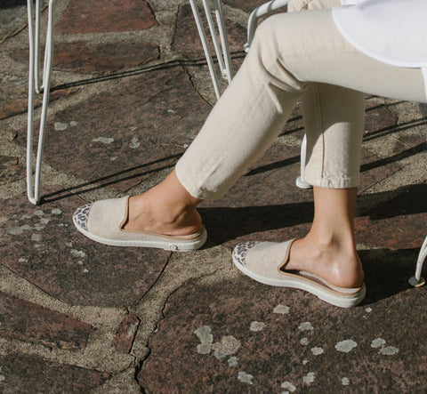 angarde beige leopard mules