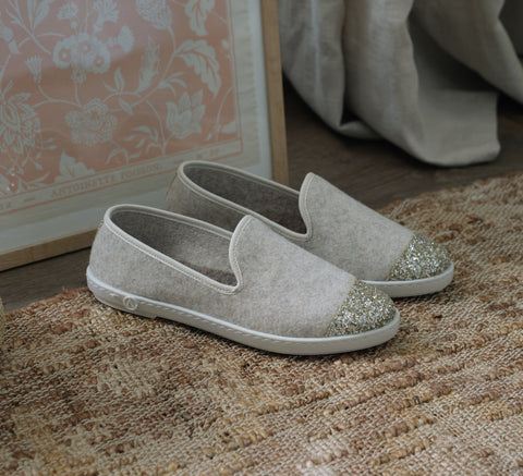 slippers femme gris pailleté