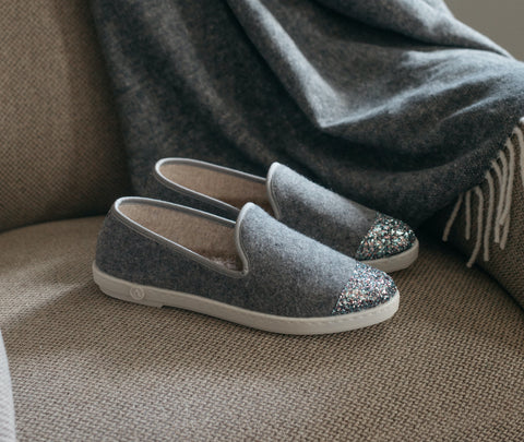 women's gray glitter slippers