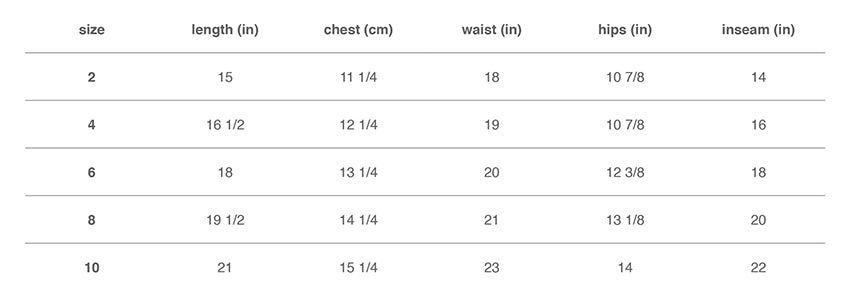 PAIGELAUREN Kid Size Chart