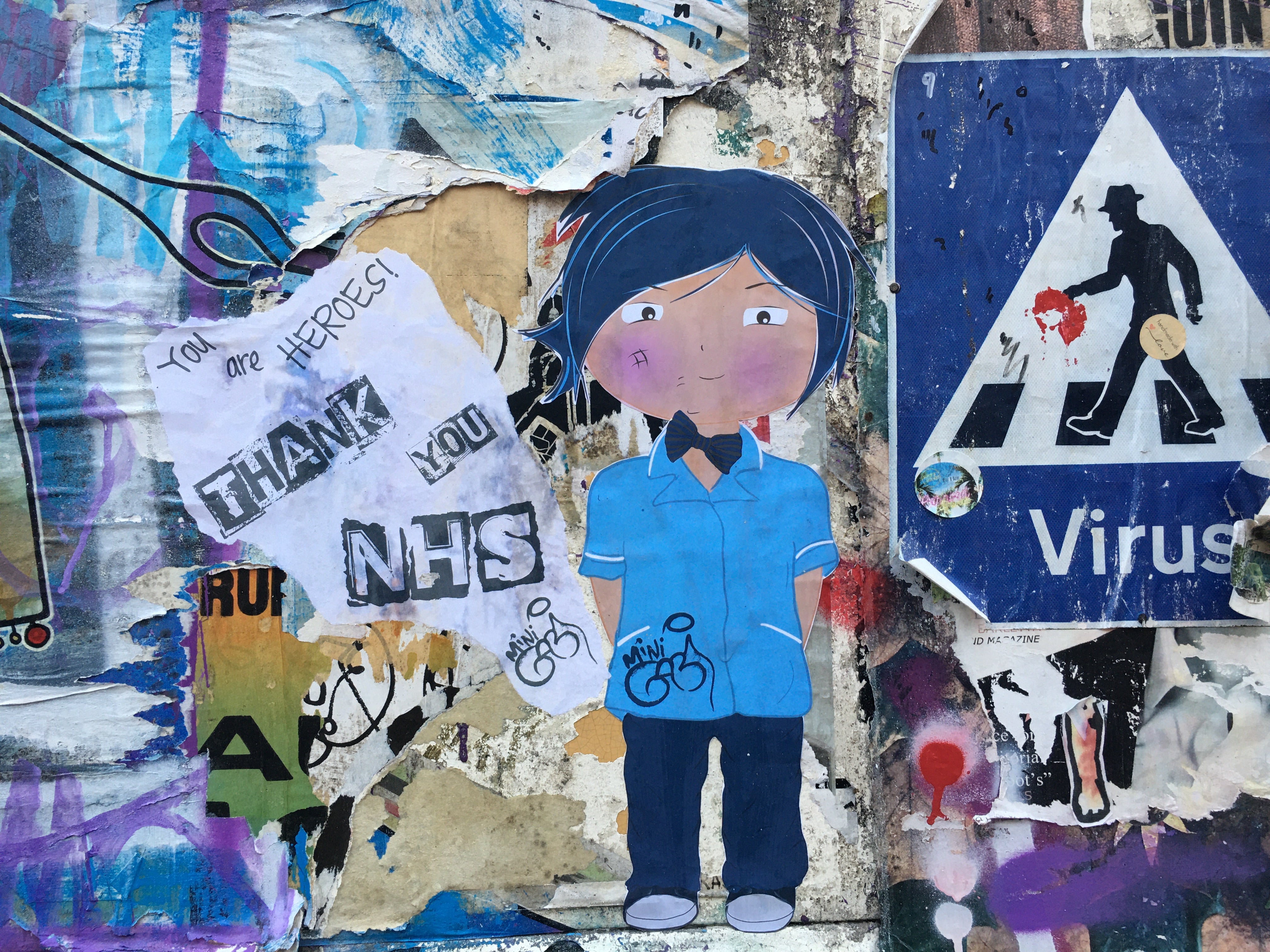 Mini Gabi Nurse Paste Up art Thank you NHS staff in Brick Lane, Shoreditch London