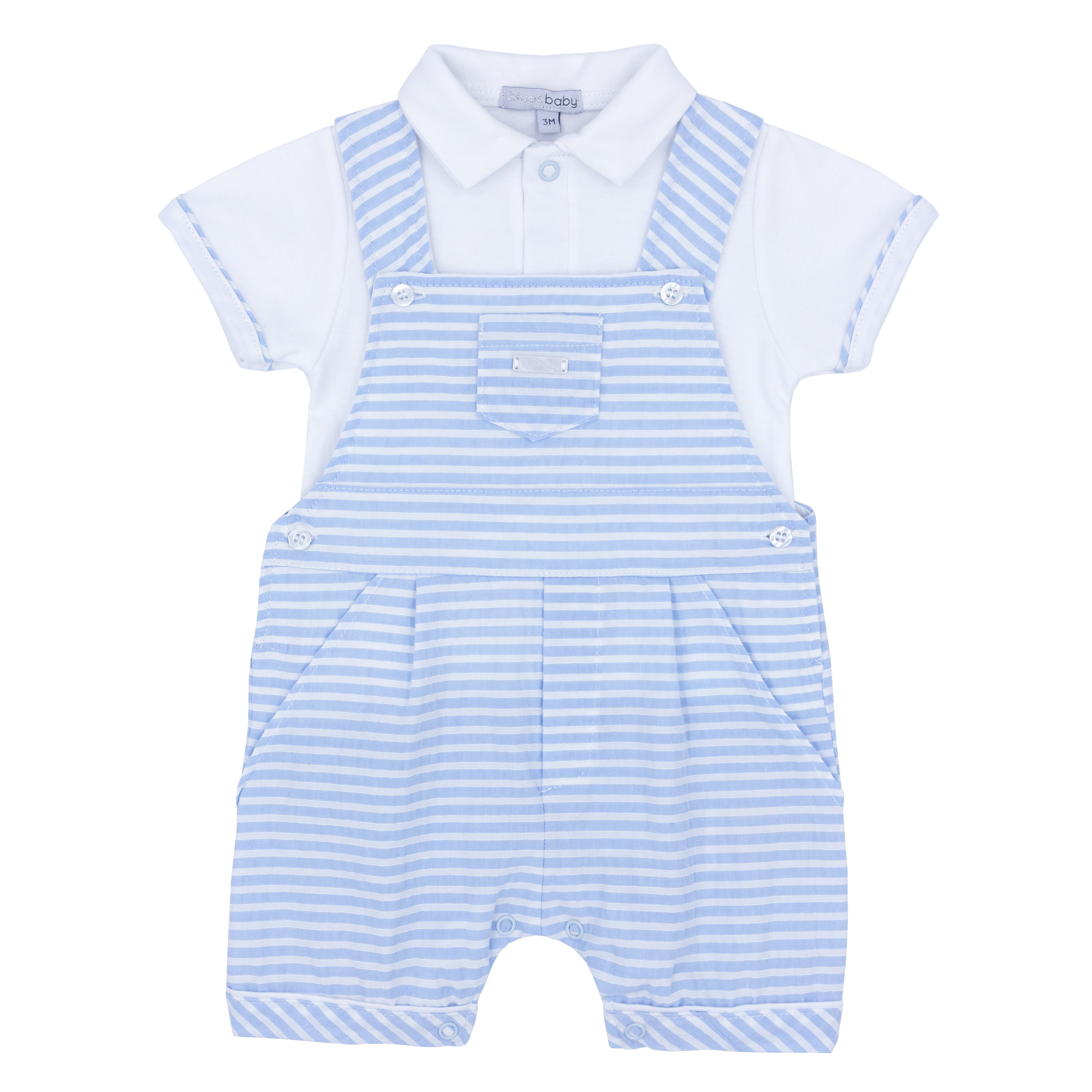 Boys seersucker dungaree and polo shirt