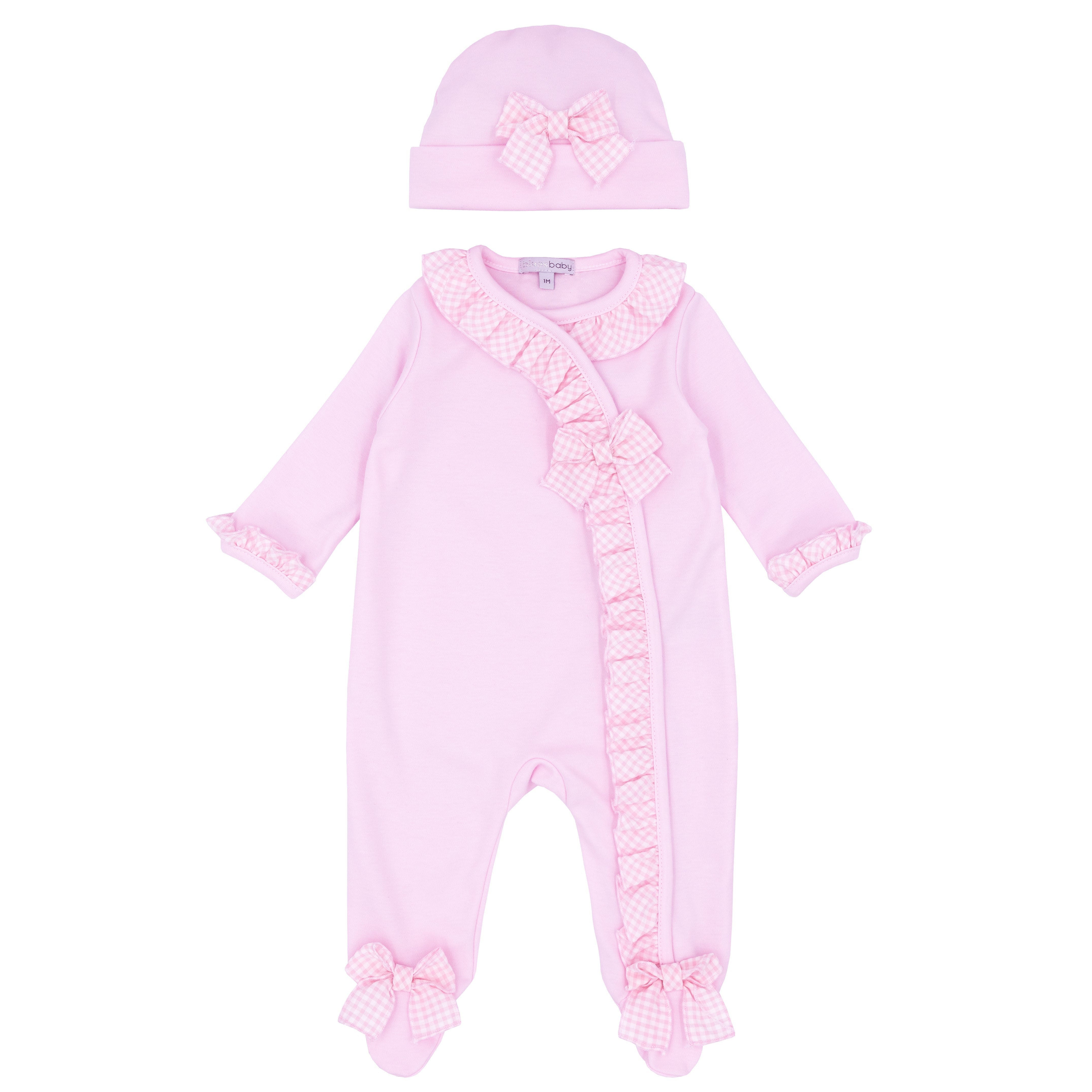 Girls cotton sleeper with seersucker trim, hat included