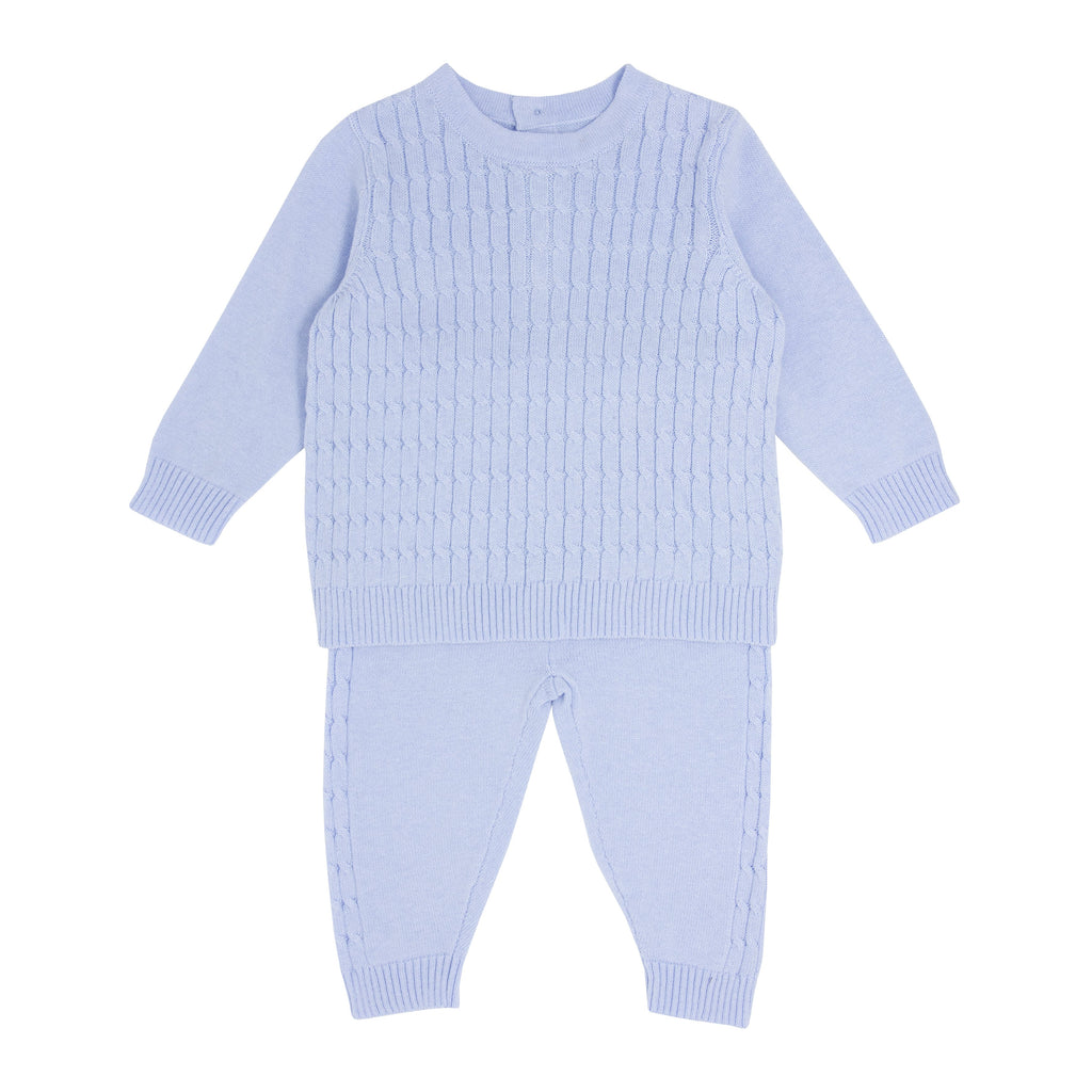 Fine knitted all over cable two piece set – blues baby