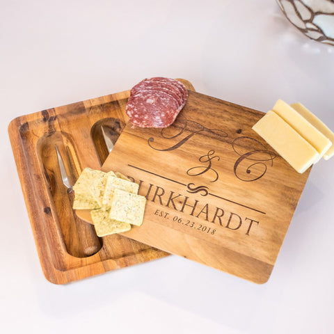 Personalized cheese board. Valentines day gifts for her at Everything Etched.