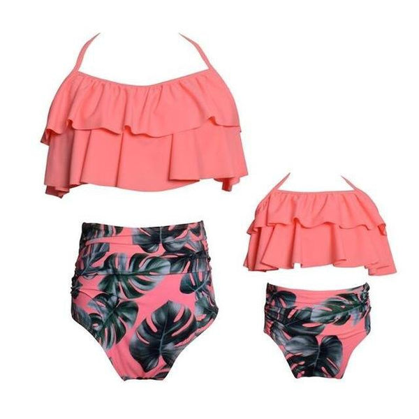 Matching Swimwear Mother And Daughter Pink Gray