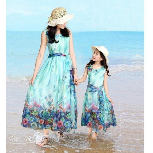 Mother and daughter beach floral maxi 