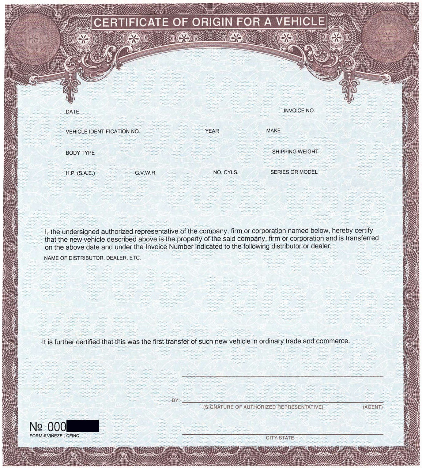 Replacement MSO (Manufacturer s Statement of Origin) Com Fab Trailers