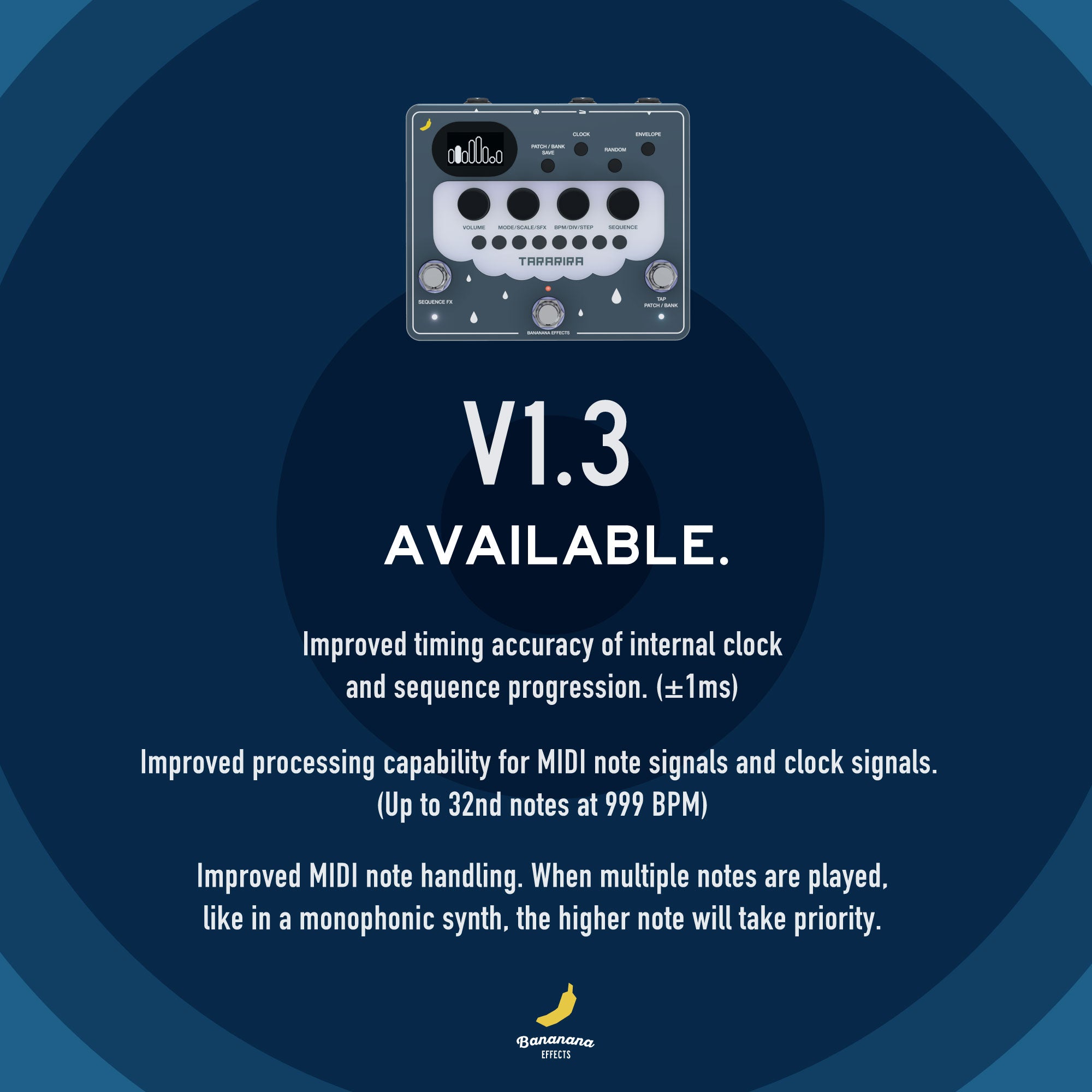 Firmware (V1.3) for Tararira has been released.– Bananana Effects