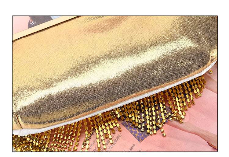 Luxy Moon Gold Tassel Rhinestone Clutch Bag Back View