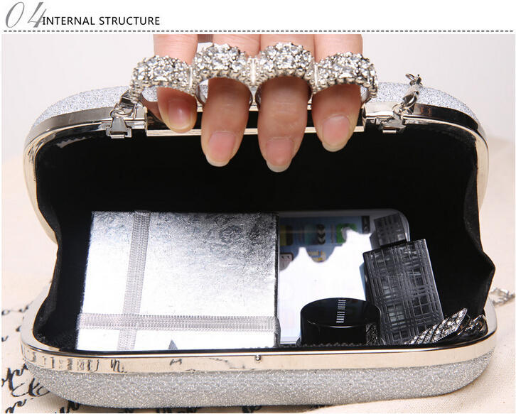 Luxy Moon Silver Clutch Purse With Brass Knuckle Handle Inside View