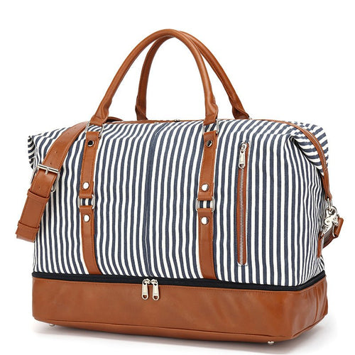 Stripe Duffle Bag - Bottom Pocket, Leather Trim, Buy Now – Luxy Moon