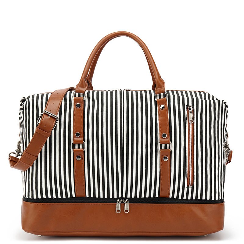 Stripe Duffle Bag - Bottom Pocket, Leather Trim, Buy Now – Luxy Moon