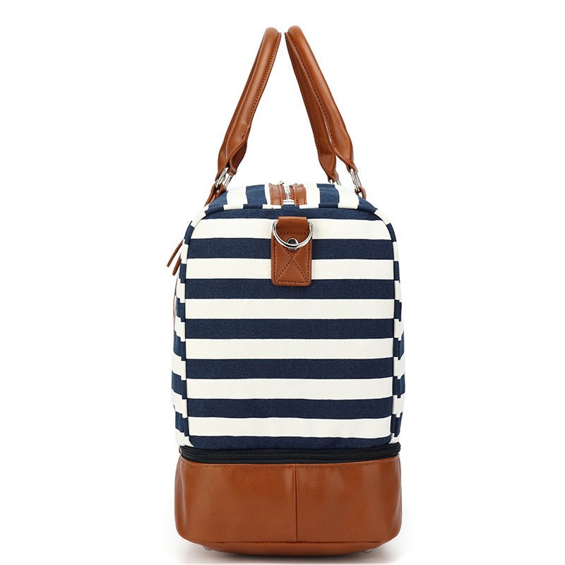 Stripe Duffle Bag - Back and Bottom Pocket, Leather Trim – Luxy Moon
