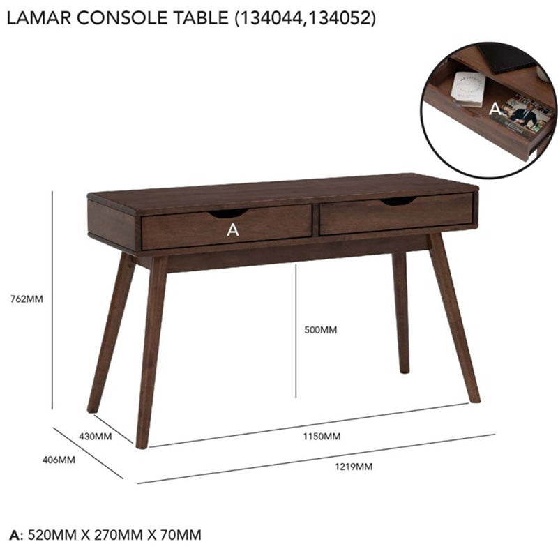 LAMAR Console Table with 2 Drawers 122cm - Natural Living ...