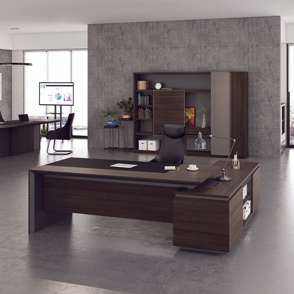 Carter Executive Office Desk with Left Return  - Coffee & Charcoal |  Modern Furniture Melbourne, Sydney, Brisbane, Adelaide & Perth