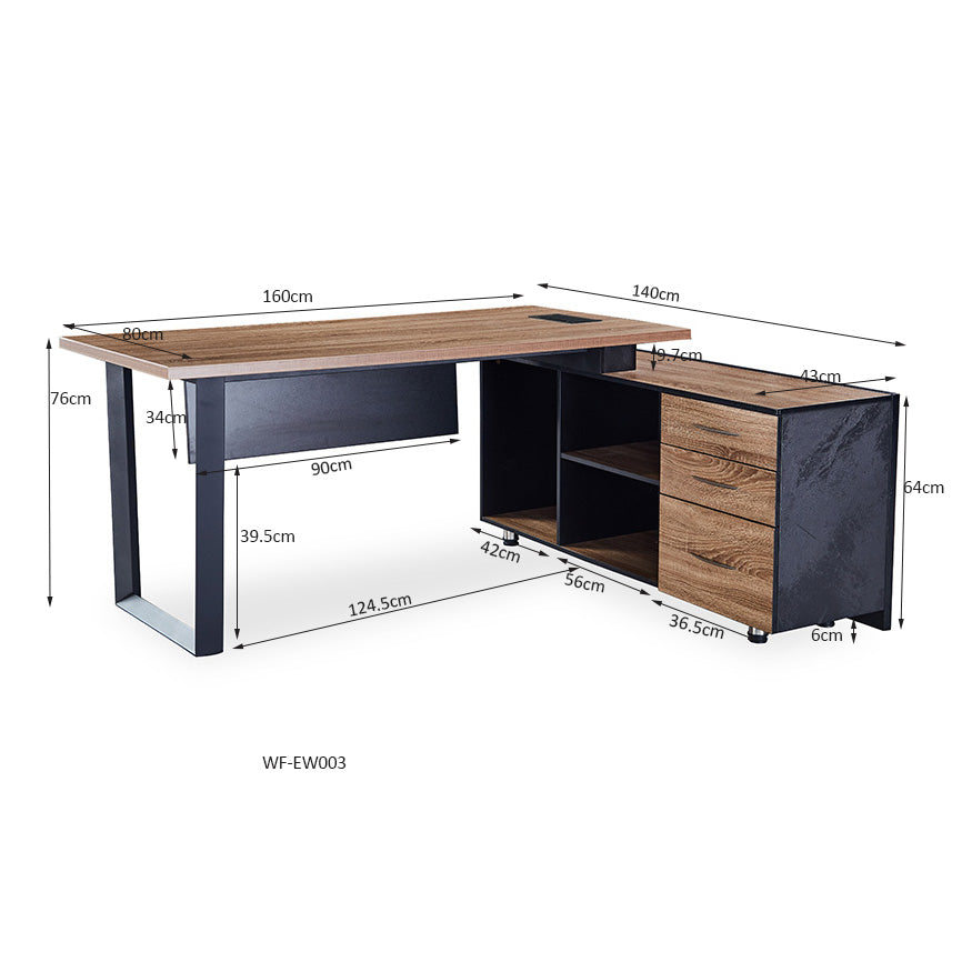 ADRIANO Executive Office Desk with Right Return 160-180cm - Light Brow–  Modern Furniture