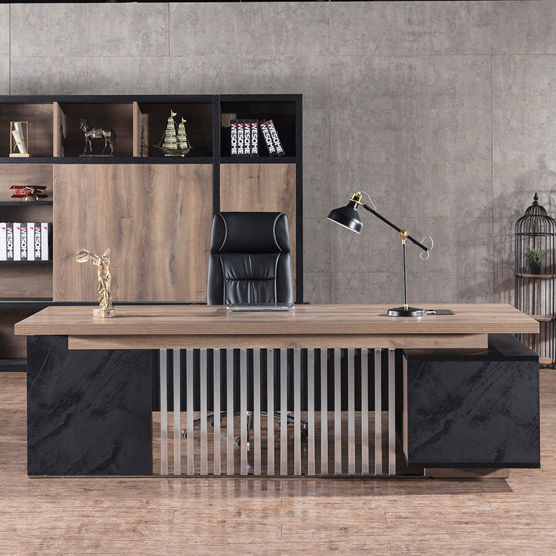DAXTON Executive Desk with Left Return  - Warm Oak & Black– Modern  Furniture