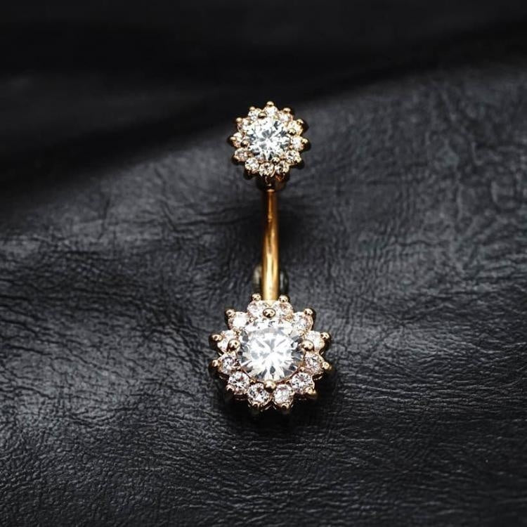 Sparkle Flower Zircon Belly Button Ring Jennysweety 