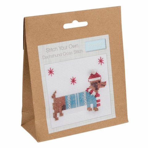 Festive dachshund mini cross stitch kit by pinsandneedles.co.uk 