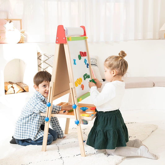  Woodenland Art Easel for Kids, 360° Rotatable Double-Sided Easel  with Magnetic Whiteboard and Chalkboard, Wooden Easel for 3,4,5,6,7,8 Years  Old Boy & Girls : Toys & Games