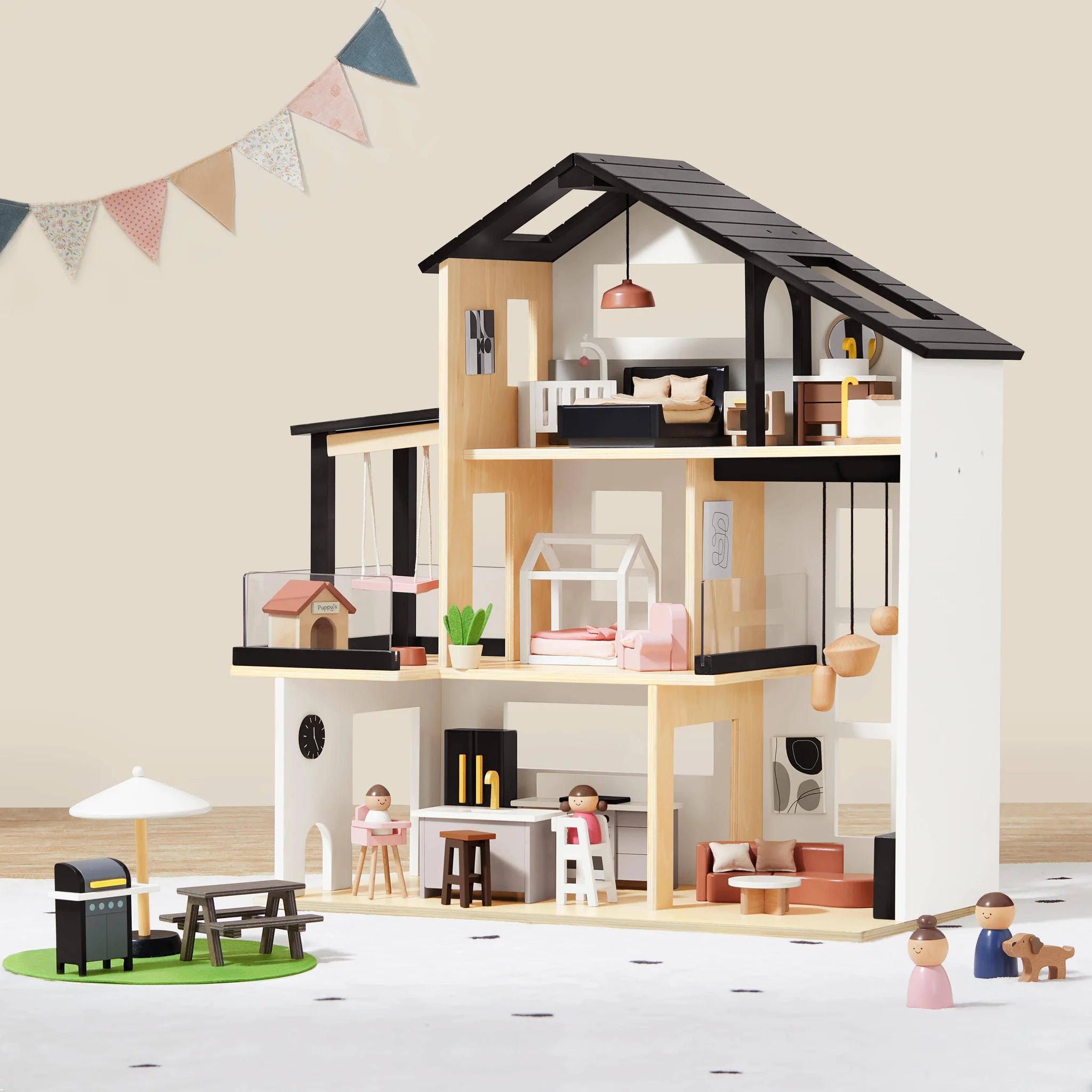  Tiny Land Nueva cocina moderna para niños, juego de cocina de  juguete con muchas características de juego, cocina de juego para niños  diseñada en estilo moderno para el hogar con cortinas