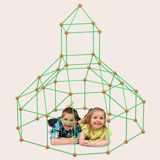 INDOORSY Glow in The Dark Fort Building Kit - 100pc Tiny Home Kit for Kids  Ages 4-8 - Storage Bag, Lights and Box for Indoor Play Fort