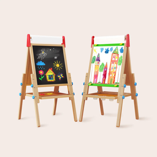 Ealing Baby Art Easel - Wood Frame with Paper Roll - Natural Wood Color