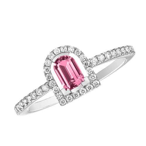 Couleur Sculptural Ring, 18k White Gold with DAVIDOR Arch Cut Pink Tourmaline and Brilliant Diamonds