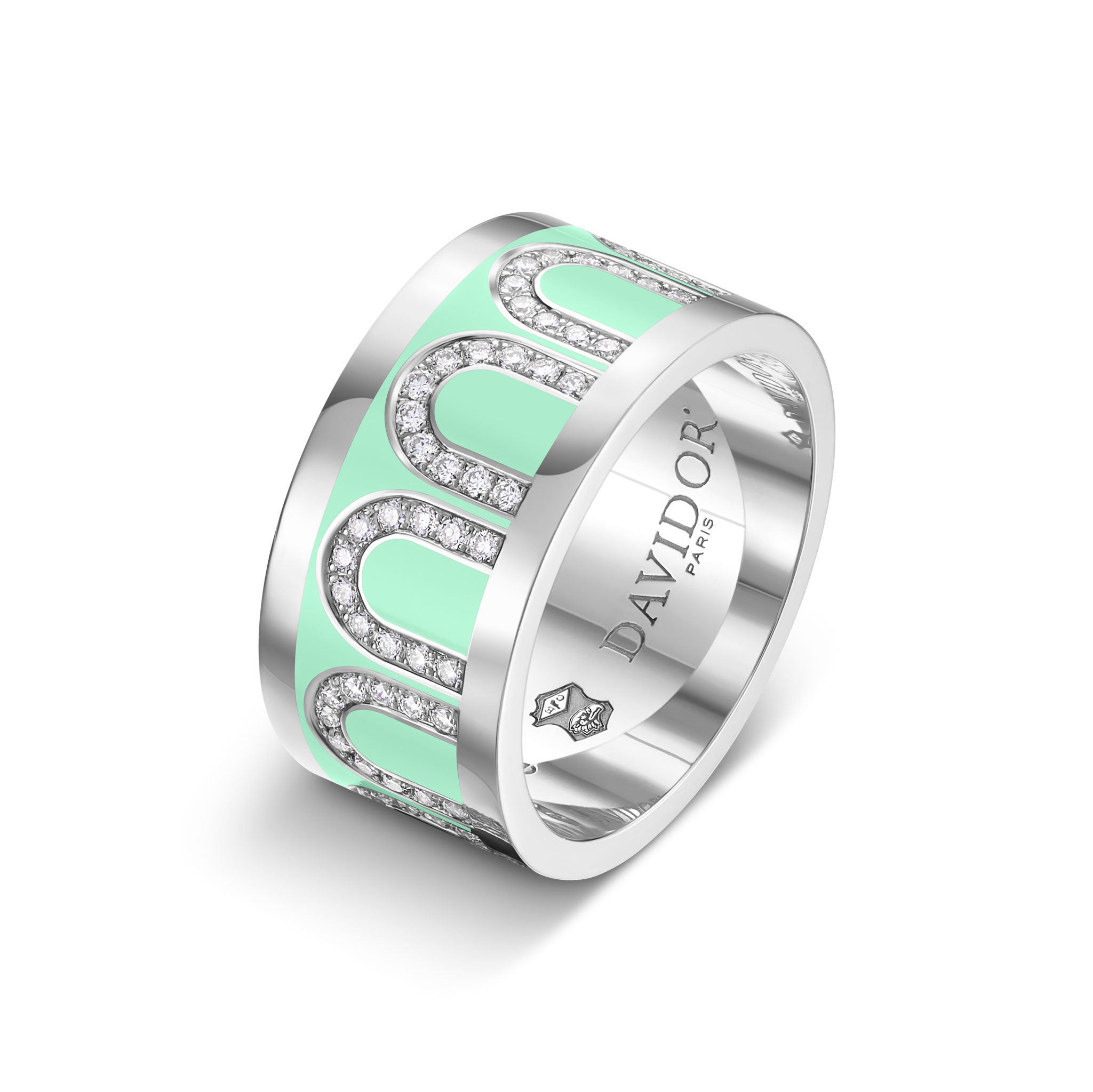 L'Arc de DAVIDOR Ring GM, 18k White Gold with Lacquered Ceramic and Arcade Diamonds