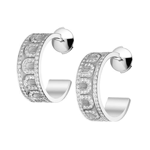 L'Arc de DAVIDOR Creole Earring PM, 18k White Gold with Satin Finish and Palais Diamonds