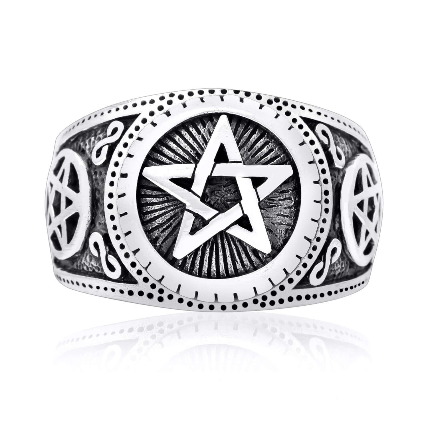 925 Sterling Silver Pentagram Satanic Ring - SilverMania925