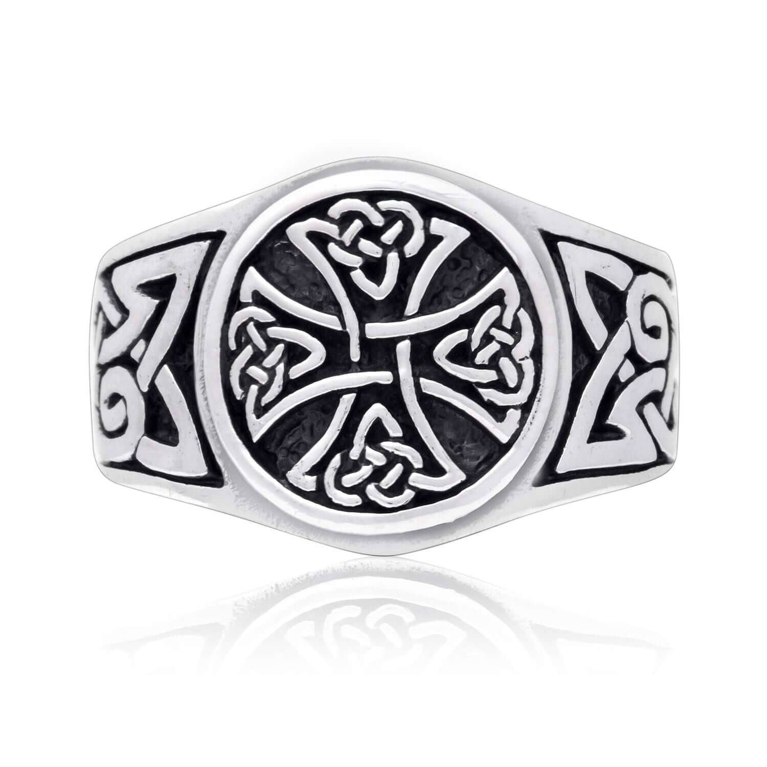 925 Silver Celtic Knights Templar Iron Cross Ring - SilverMania925