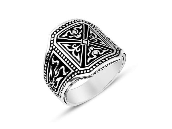 Sterling Silver Pusat Special Design Bold Mens Ring - SilverMania925