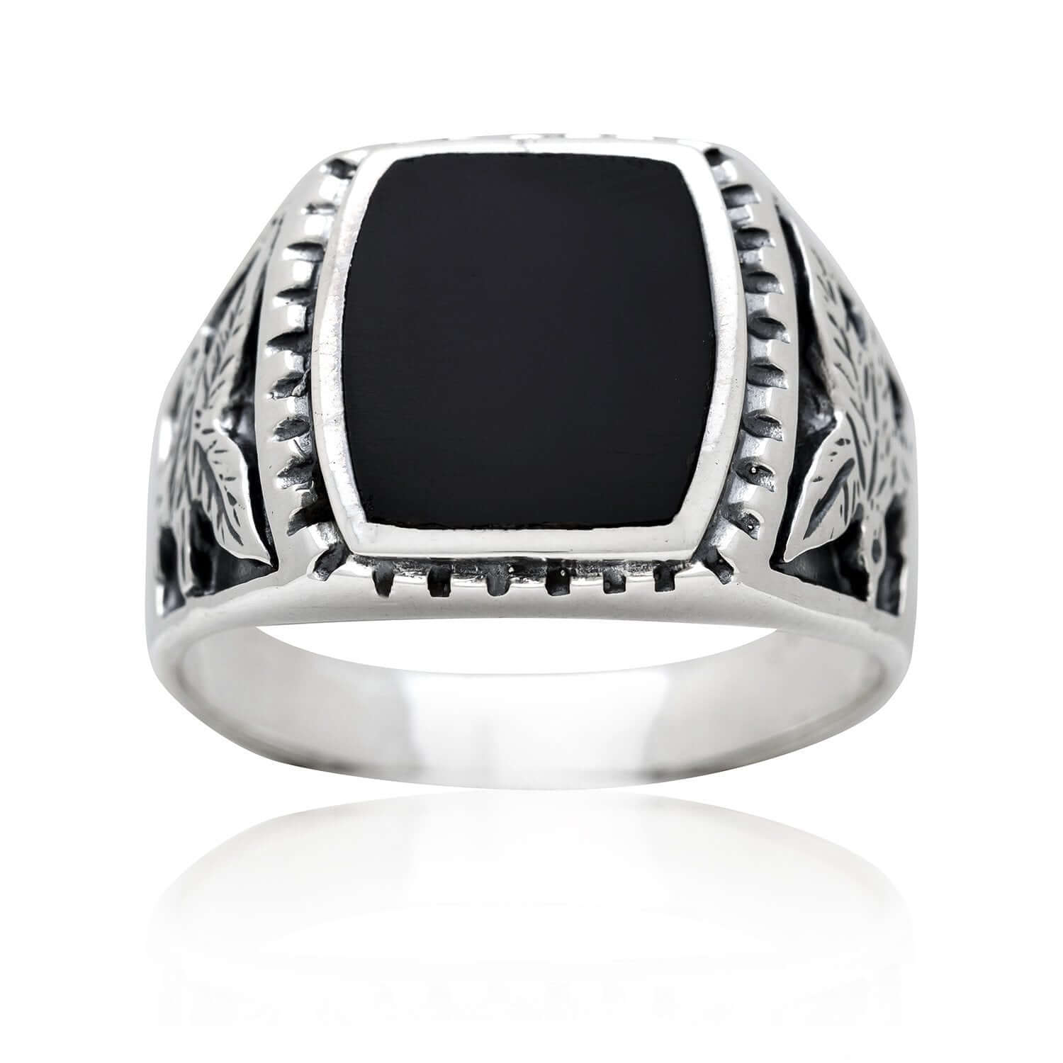 925 Sterling Silver Mens German Eagle Black Onyx Ring - SilverMania925