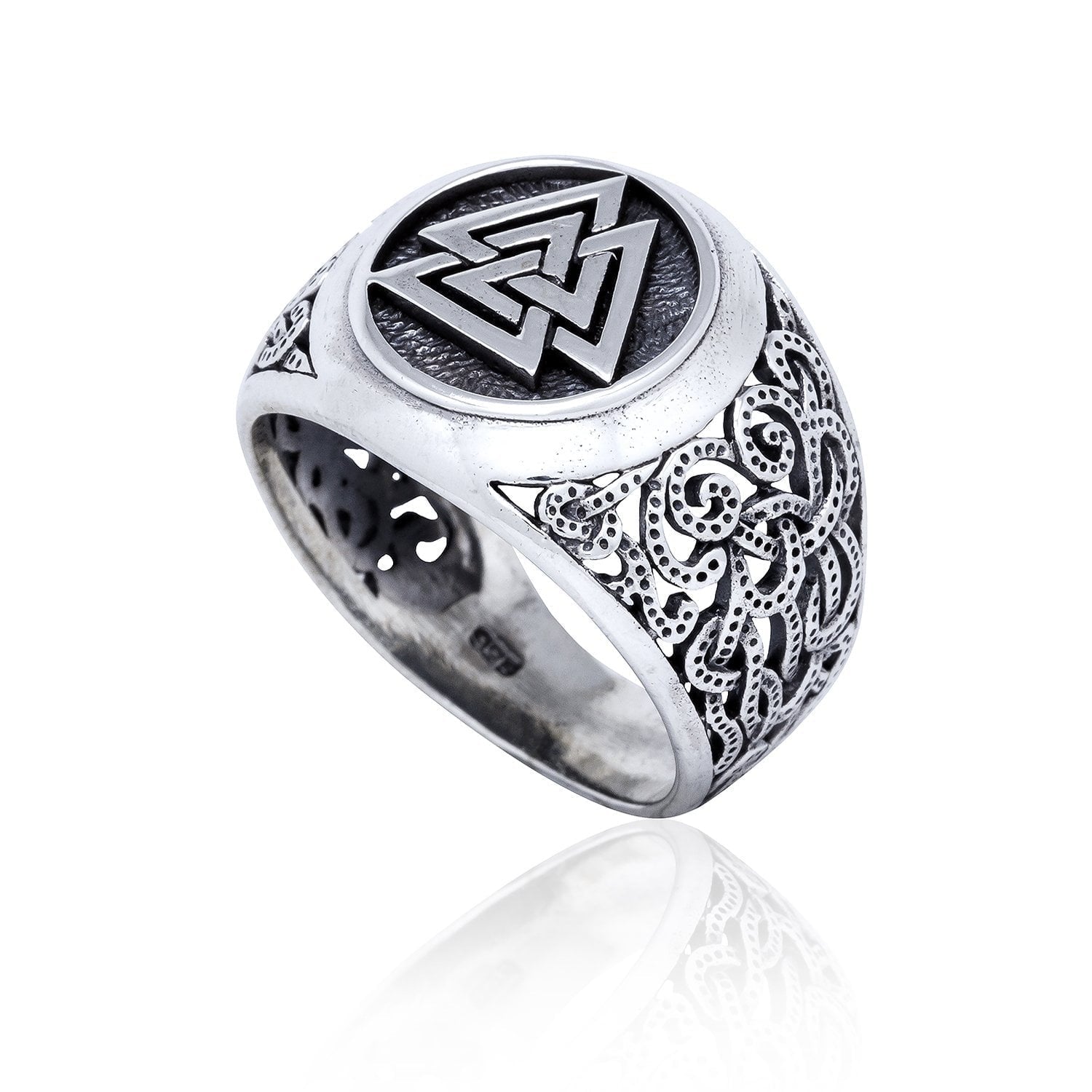 925 Sterling Silver Viking Jewelry Valknut Mammen Style Norse Ring ...