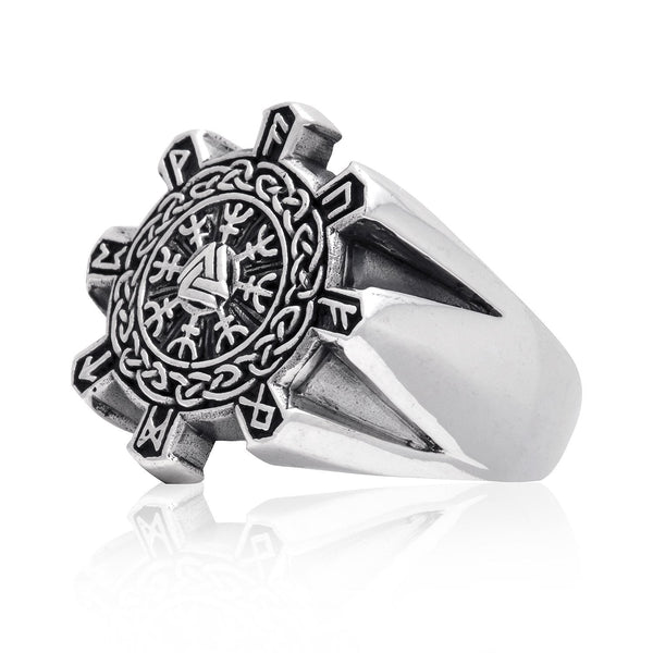 925 Sterling Silver Valknut Aegishjalmur Helm of Awe Runes Celtic Ring ...