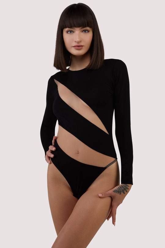Gigi Black Mesh Crotchless Bodysuit – Playful Promises USA