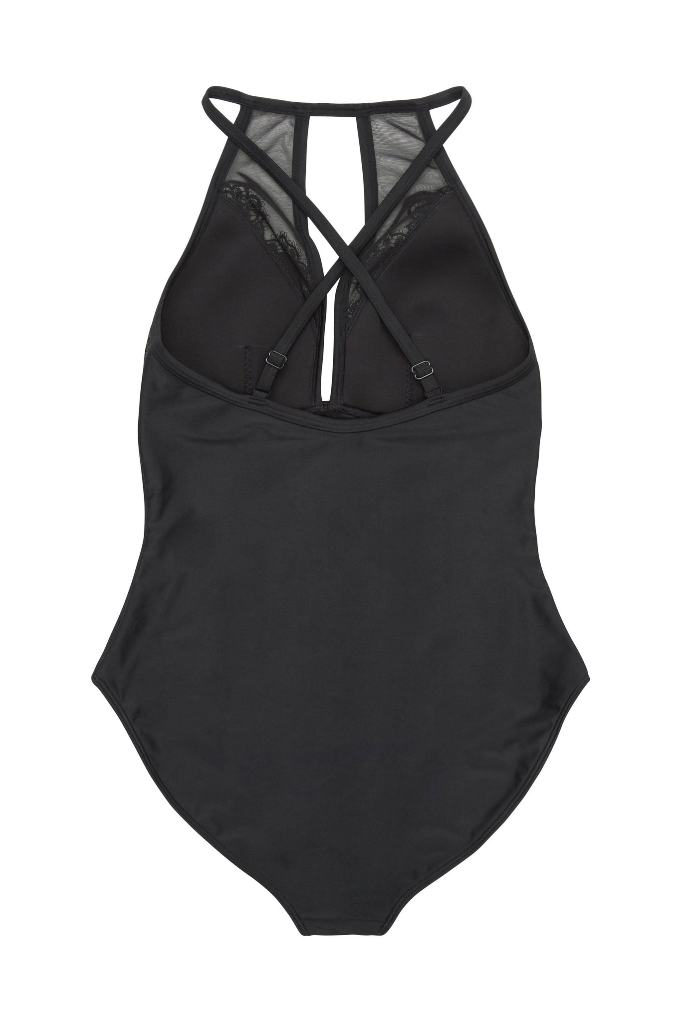 Hunter McGrady Plus Size/Curve Black High Neck Lace Panel Swimsuit ...