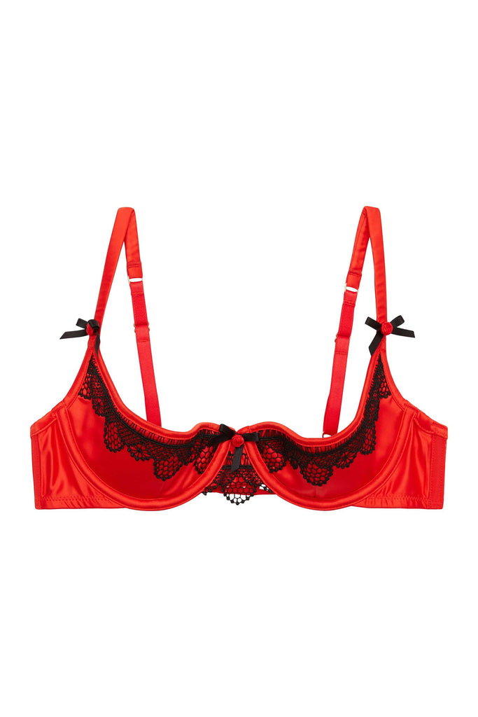 Arlene 14 Full Bust Cup Red Satin Black Lace Bra Dde K Playful Promises Usa 