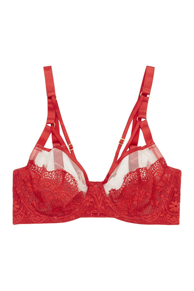 Wolf & Whistle Hollie red lace strappy bra B - G - Playful Promises USA