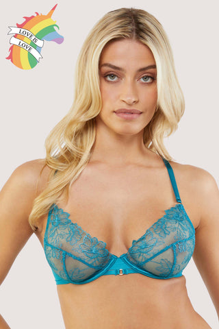 Marsha Teal Embroidery And Rings Quarter Cup Bra – Playful Promises USA
