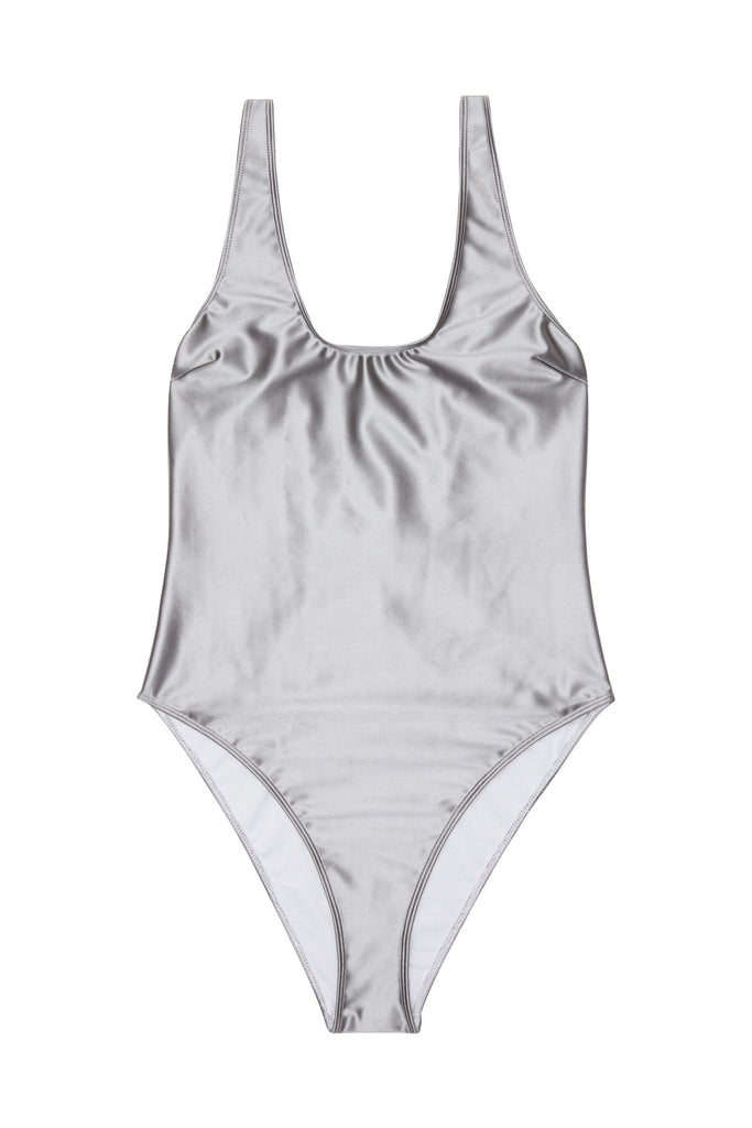 Wolf & Whistle Metallic scoop swimsuit silver - Playful Promises USA