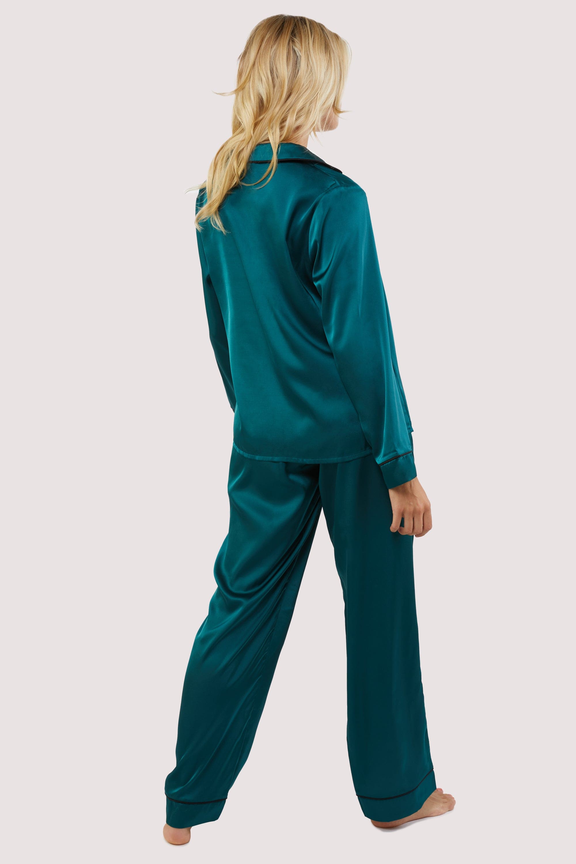 Teal and Black Satin Piping Pyjama Set – Playful Promises USA