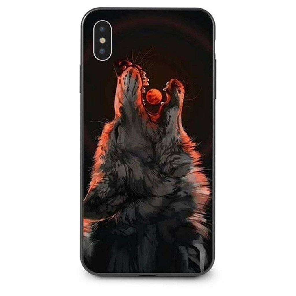 Coque Iphone Loup Lune Rouge Sk-67345-0