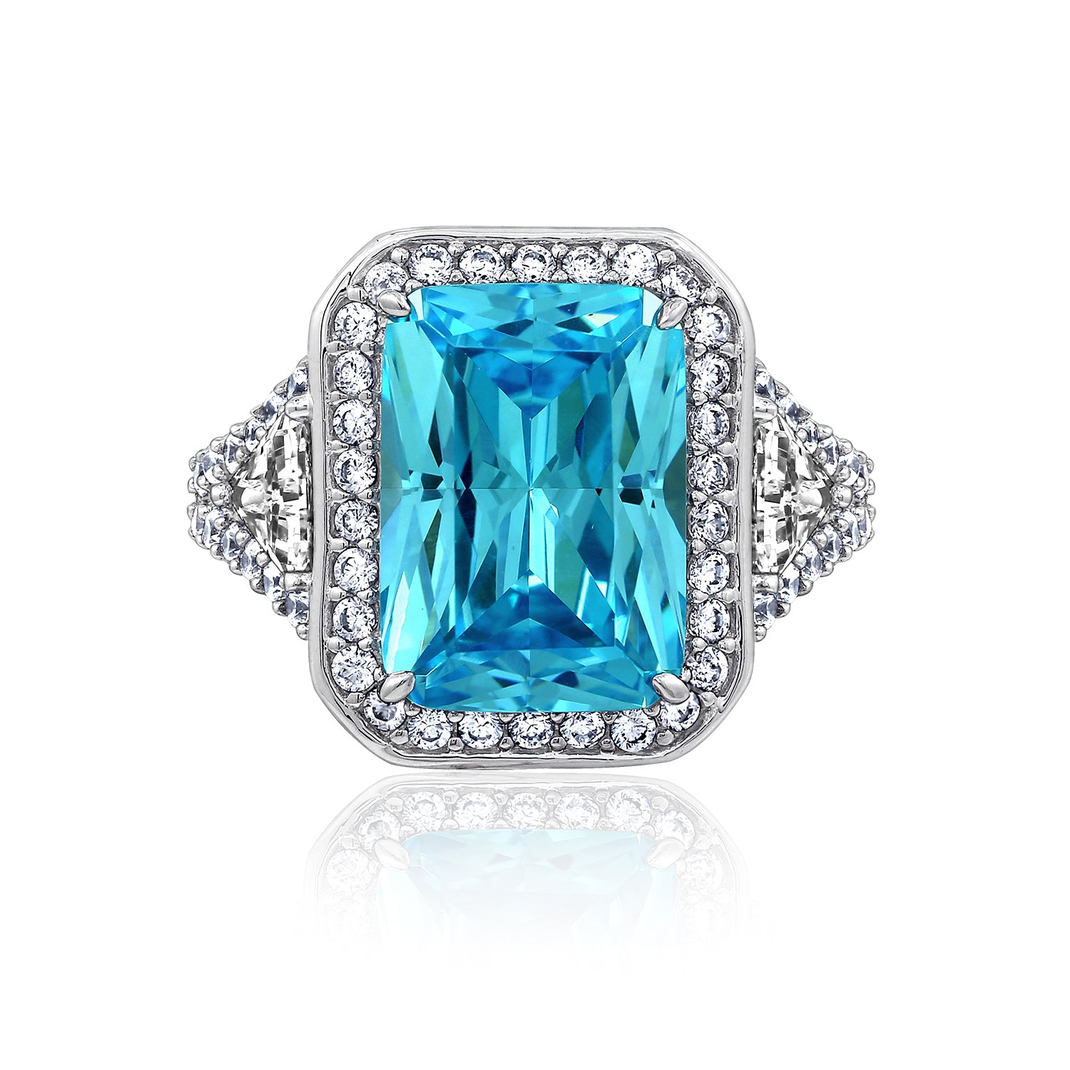 Kiera Couture Simulated Blue Diamond Radiant Halo Cocktail Ring – GEMOUR