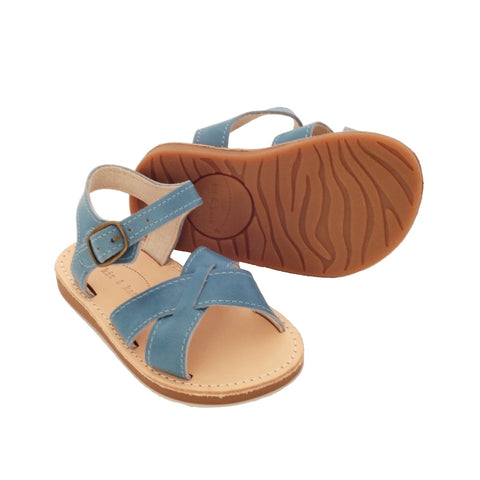Blue leather baby sandals for kids aged 2 years old